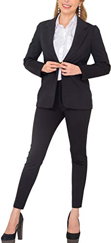 Marycrafts Women's Business Blazer Pant Suit Set for Work (Black, 14)