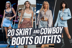 women wearing skirt and cowboy boots outfits