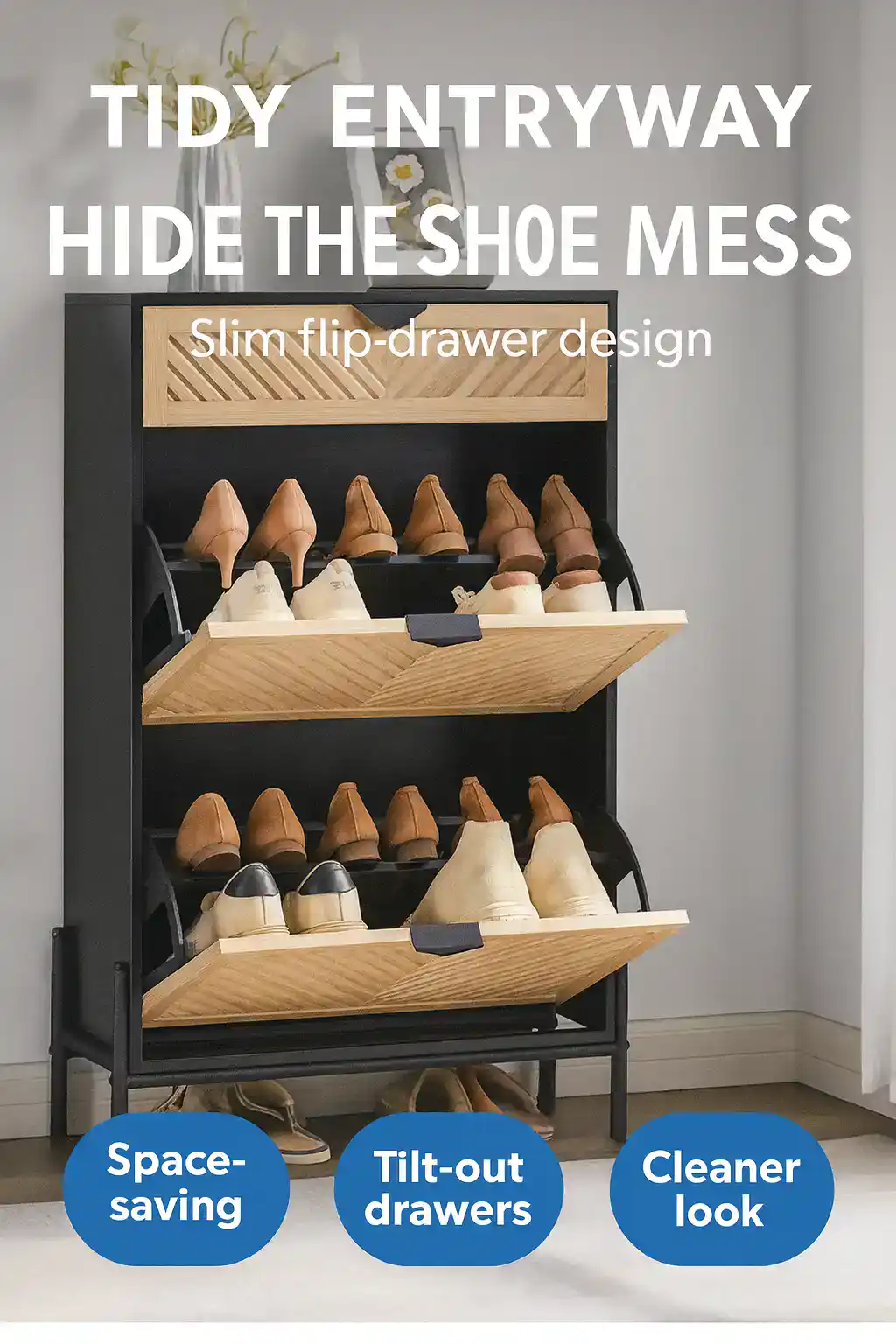 Shoe Cabinet Storage with 2 Flip Drawers